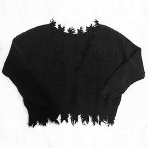 🖤 BLACK RAW EDGE PULLOVER SWEATER - STORIA